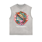 Frayed-Edge Flower Graphic Tank Top
