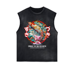 Camiseta sin mangas con estampado floral desgastado