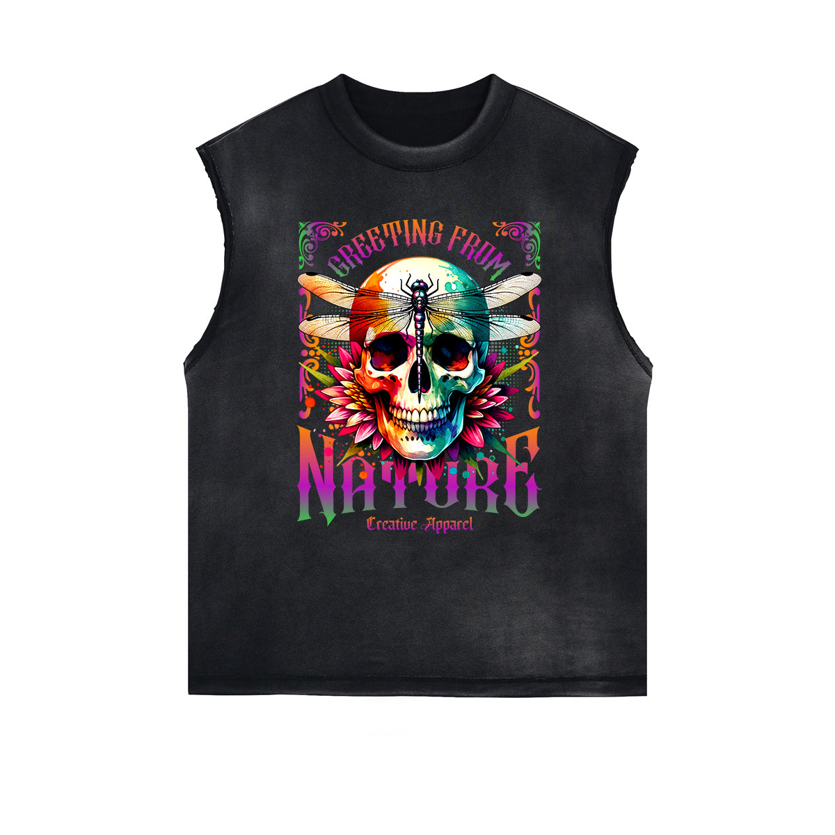 Camiseta sin mangas con estampado floral desgastado