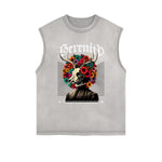 Frayed-Edge Flower Graphic Tank Top
