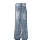 Wrinkled Light Wash Wide-Leg Jeans