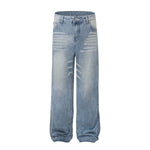 Wrinkled Light Wash Wide-Leg Jeans