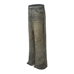 Mud Blue Distressed Wide-Leg Jeans