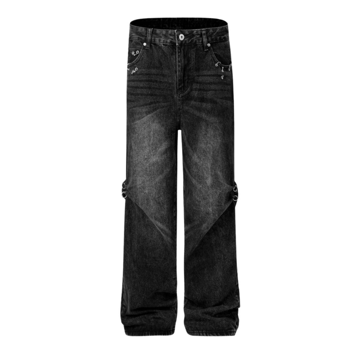 Washed Black Denim Utility Cargo Pants