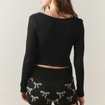 Notch Neck Long Sleeve Crop Tee-INNBLAC Fashion Apparel