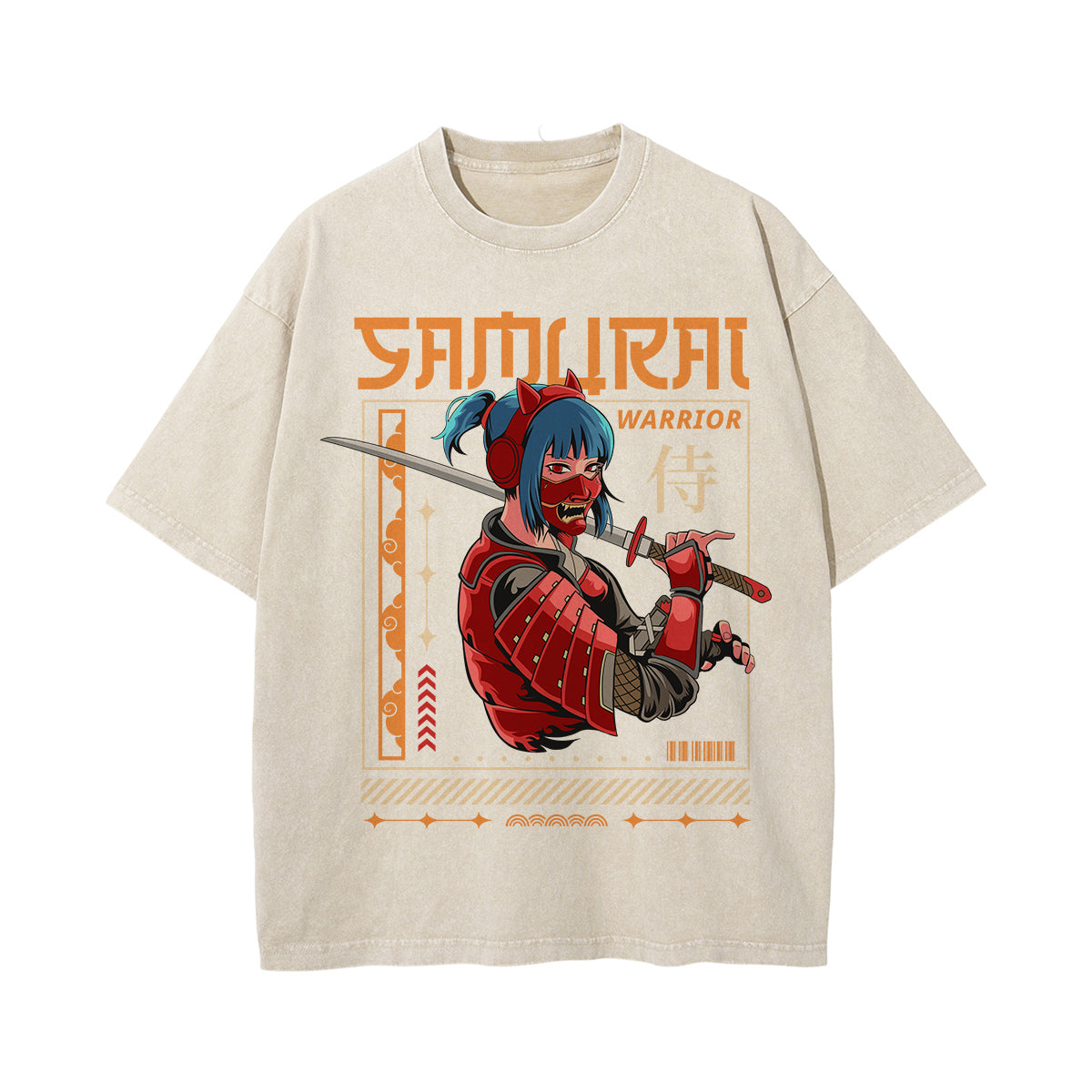 Samurai Warrior Graphic Washed Tee-INNBLAC Fashion Apparel