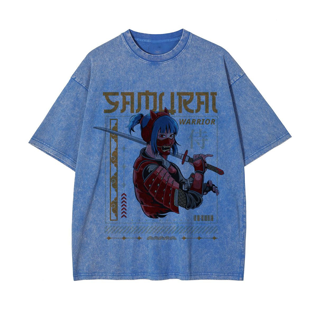 Samurai Warrior Graphic Washed Tee-INNBLAC Fashion Apparel