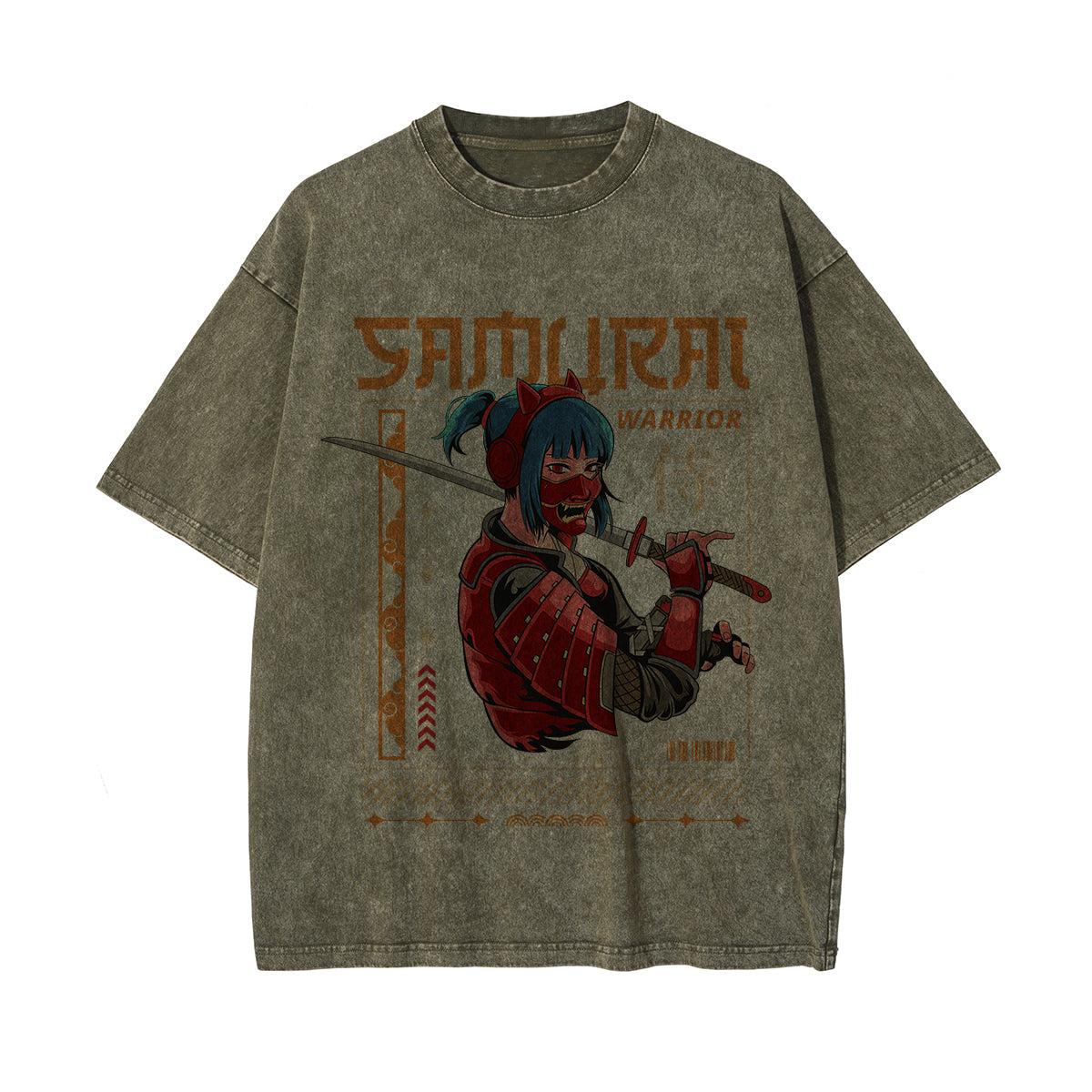 Samurai Warrior Graphic Washed Tee-INNBLAC Fashion Apparel