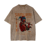 Samurai Warrior Graphic Washed Tee-INNBLAC Fashion Apparel