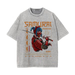 Samurai Warrior Graphic Washed Tee-INNBLAC Fashion Apparel