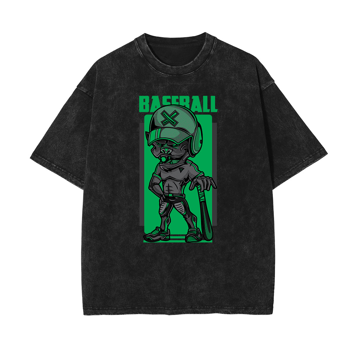 Streetwear Stone Wash Cartoon Pattern Tee