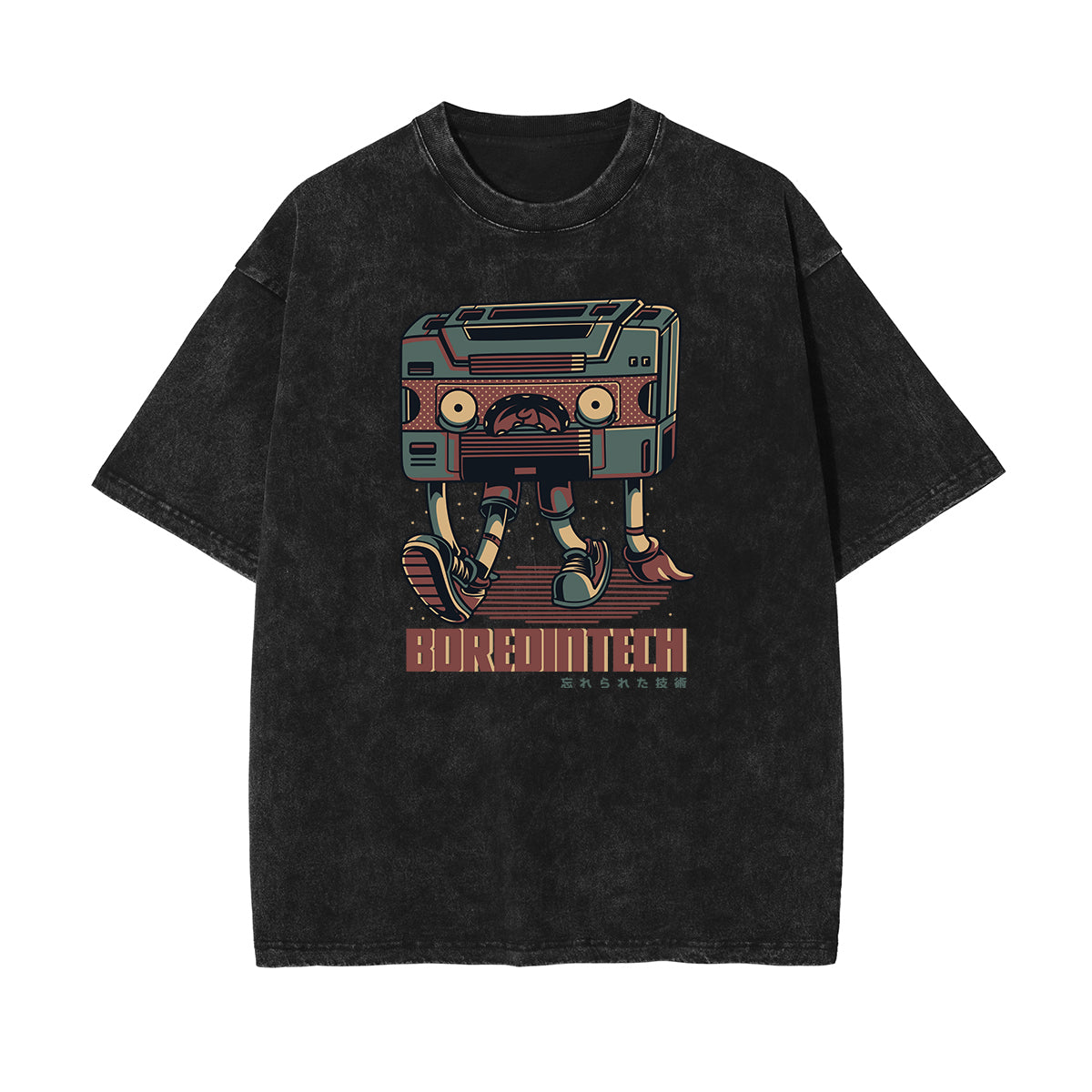 Streetwear Stone Wash Cartoon Pattern Tee
