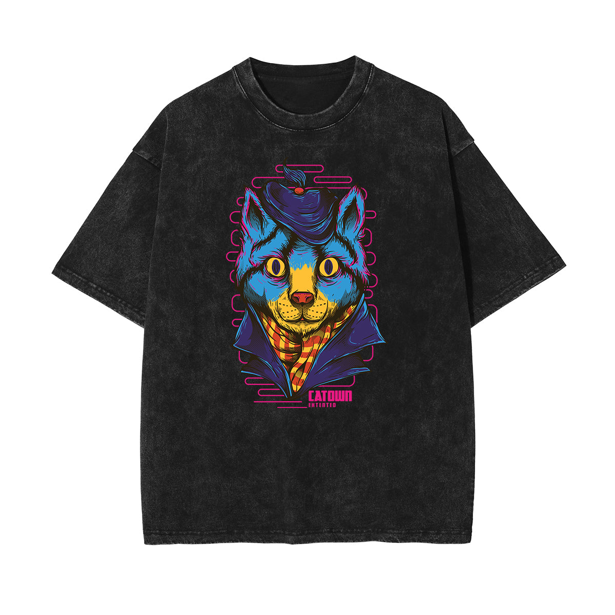 Streetwear Stone Wash Cartoon Pattern Tee