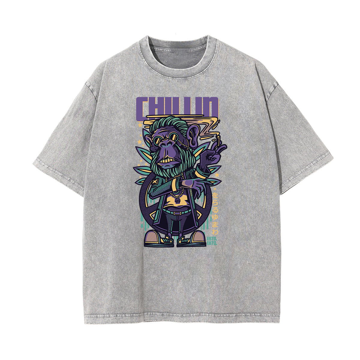 Streetwear Faded Cartoon Pattern Tee