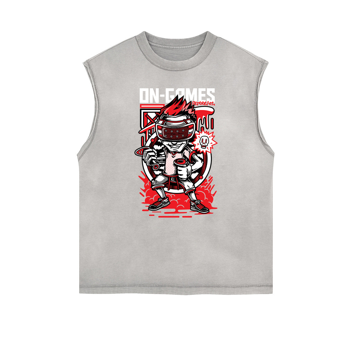 Camiseta sin mangas con estampado de dibujos animados punk