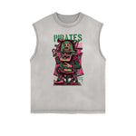 Camiseta sin mangas con estampado de dibujos animados punk