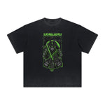 Camiseta con estampado abstracto de dibujos animados grueso y descolorido