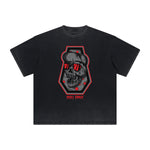 Camiseta con estampado abstracto de dibujos animados grueso y descolorido