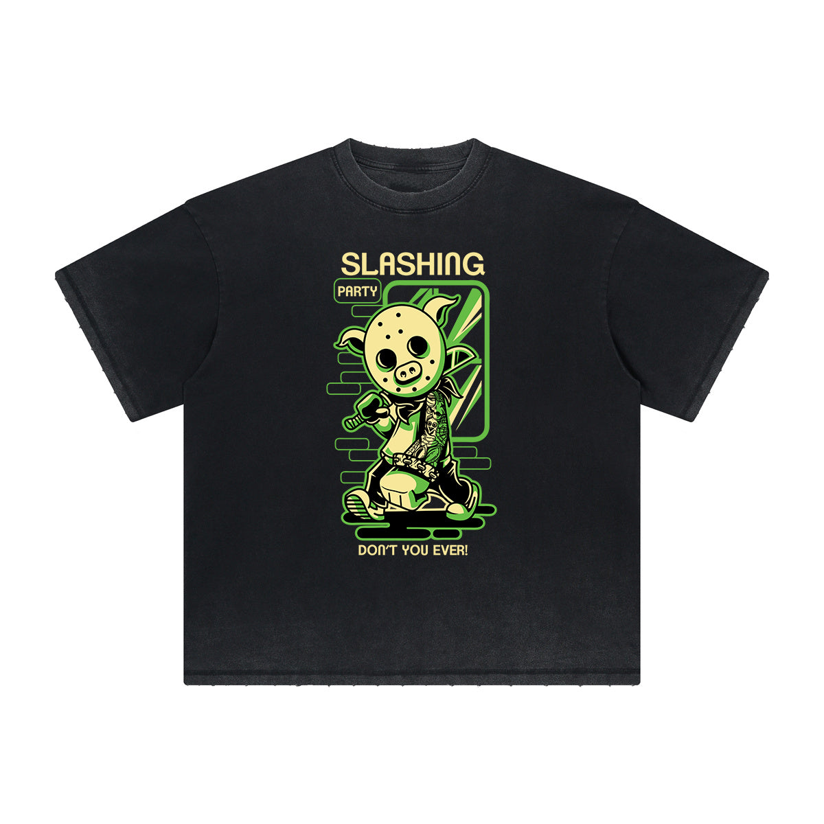 Camiseta con estampado abstracto de dibujos animados grueso y descolorido