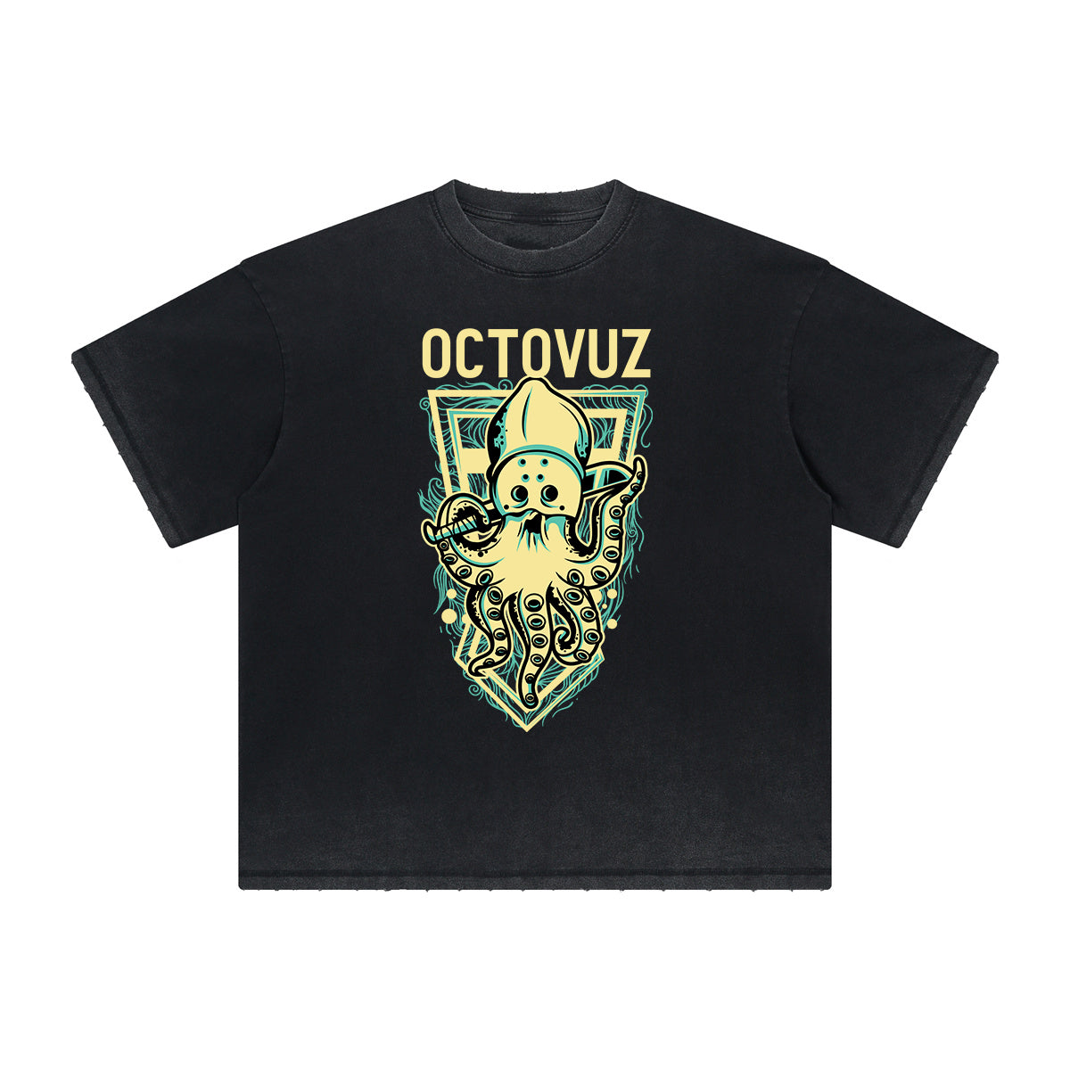 Camiseta con estampado abstracto de dibujos animados grueso y descolorido