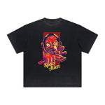 Camiseta con estampado abstracto de dibujos animados grueso y descolorido