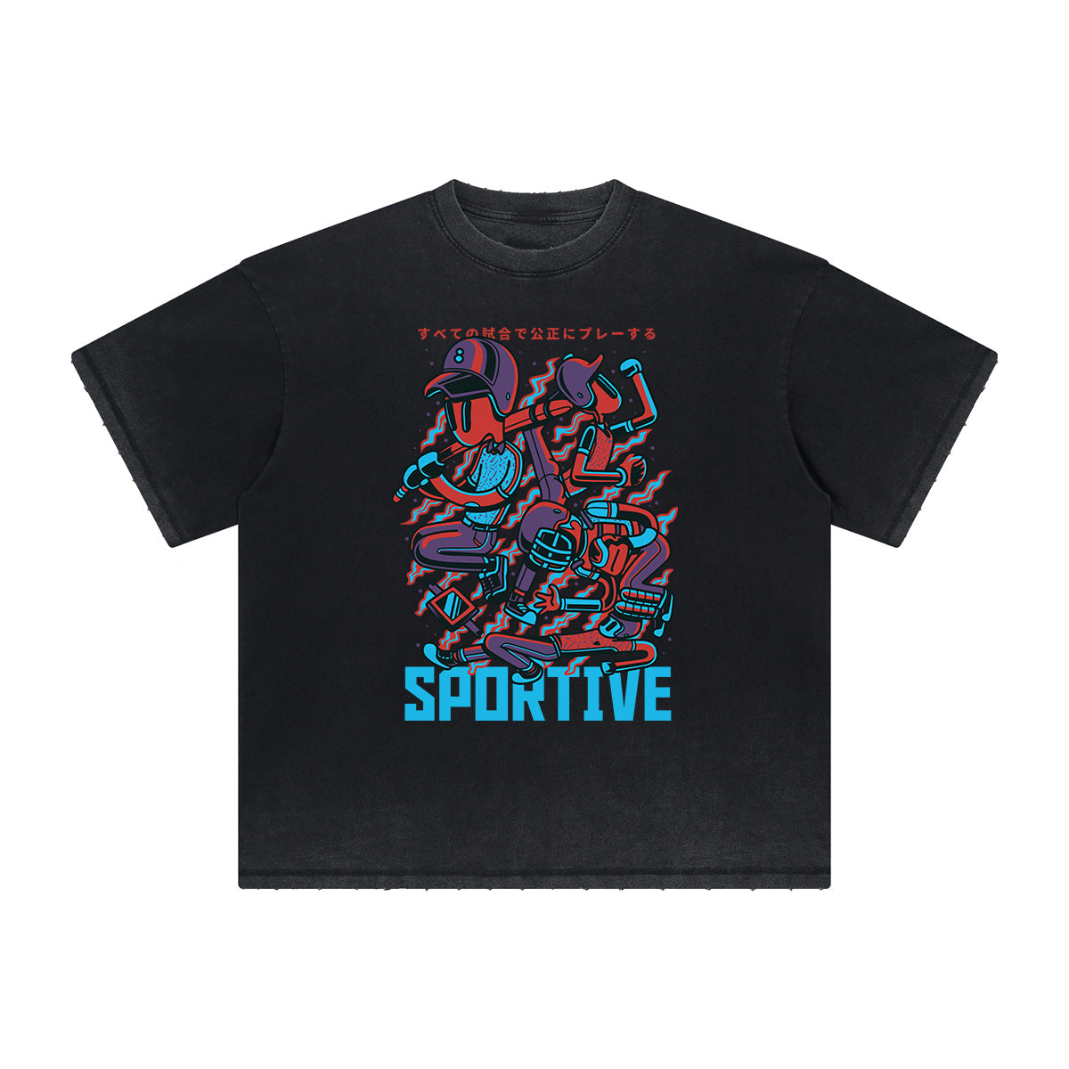 Camiseta con estampado abstracto de dibujos animados grueso y descolorido