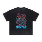 Camiseta con estampado abstracto de dibujos animados grueso y descolorido