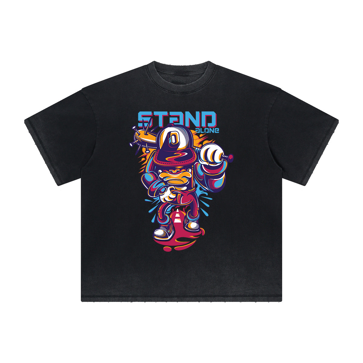 Camiseta gráfica deshilachada vintage de dibujos animados retro