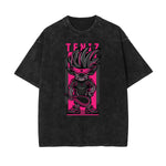 Camiseta retro con estampado de dibujos animados descoloridos