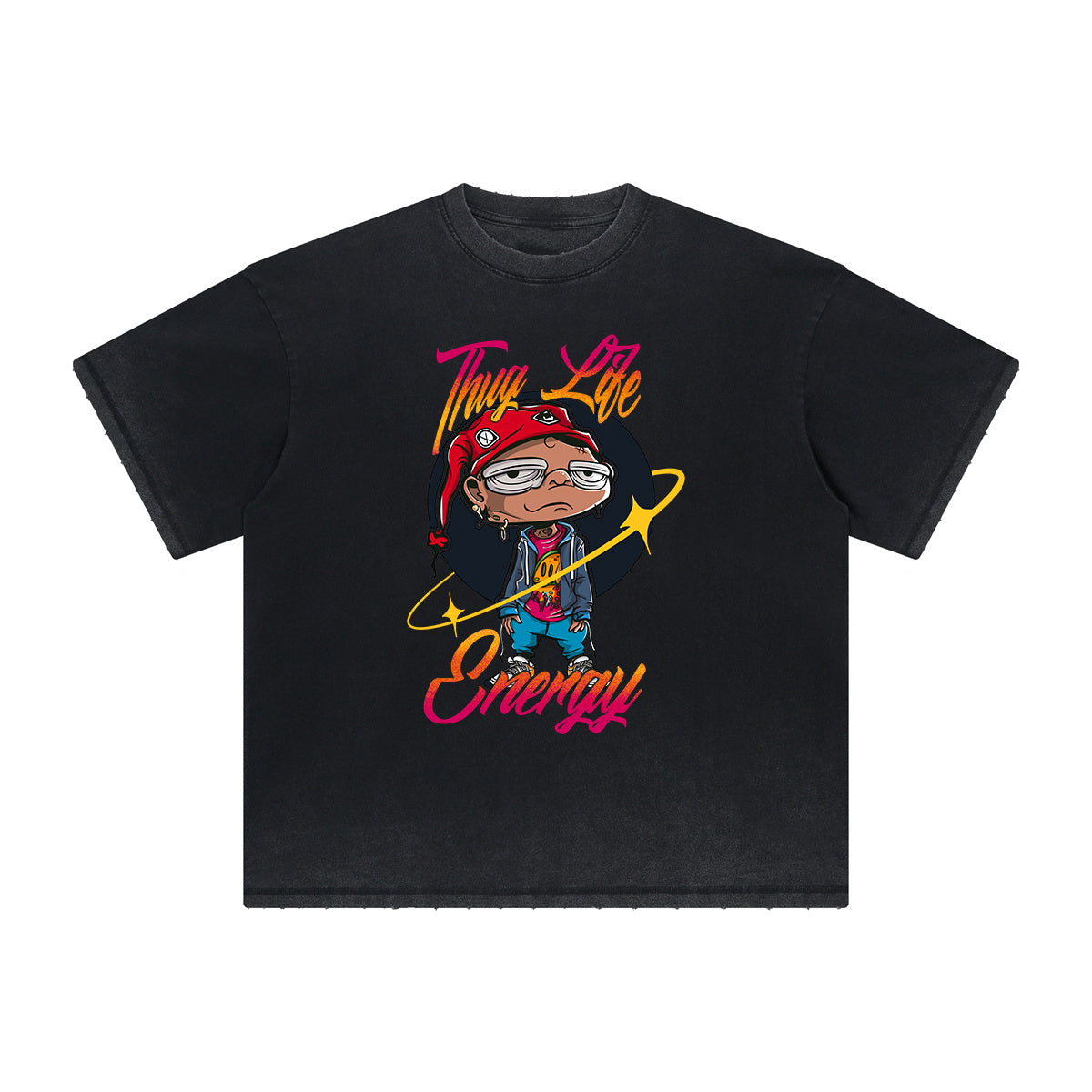 Heavyweight Faded Street Cartoon Graphic Tee-INNBLAC Fashion Apparel