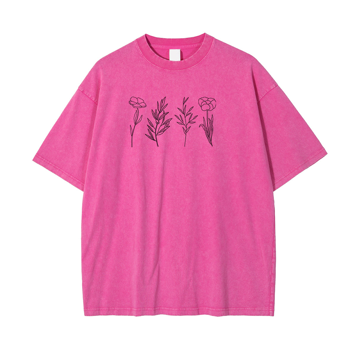 Camiseta de algodón rosa con diseño de líneas florales