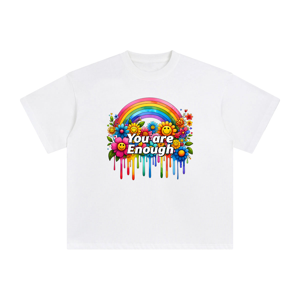 You are Enough Rainbow & Blossom Graphic Tee-INNBLAC Fashion Apparel