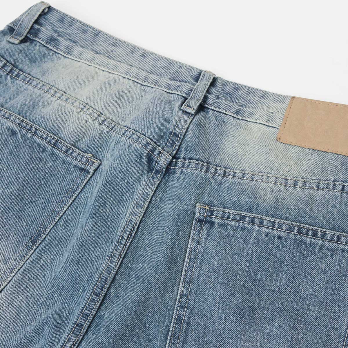 Wrinkled Light Wash Wide-Leg Jeans