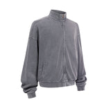 Vintage Zip-Up Ribbed Stand Collar Sweatshirt