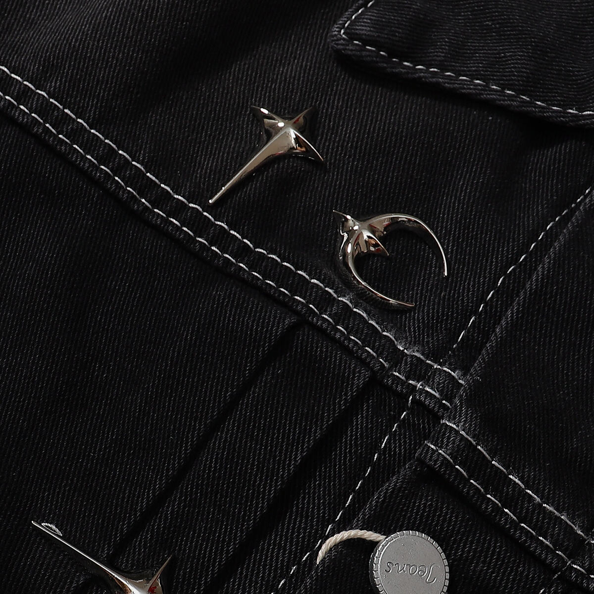 Abstract White Embroidery Denim Jacket