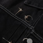 Abstract White Embroidery Denim Jacket