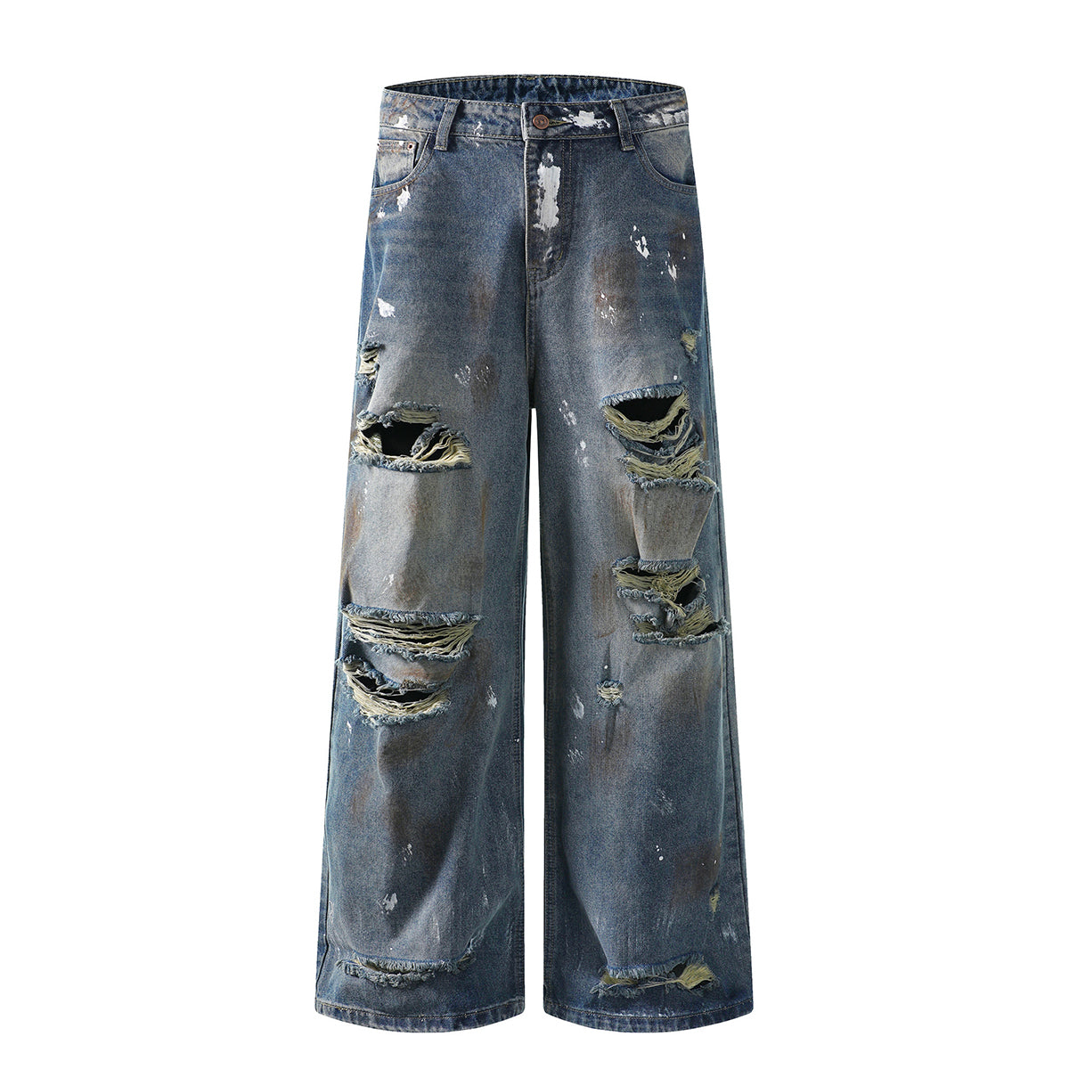 Paint Splatter Heavy Ripped Washed Jeans