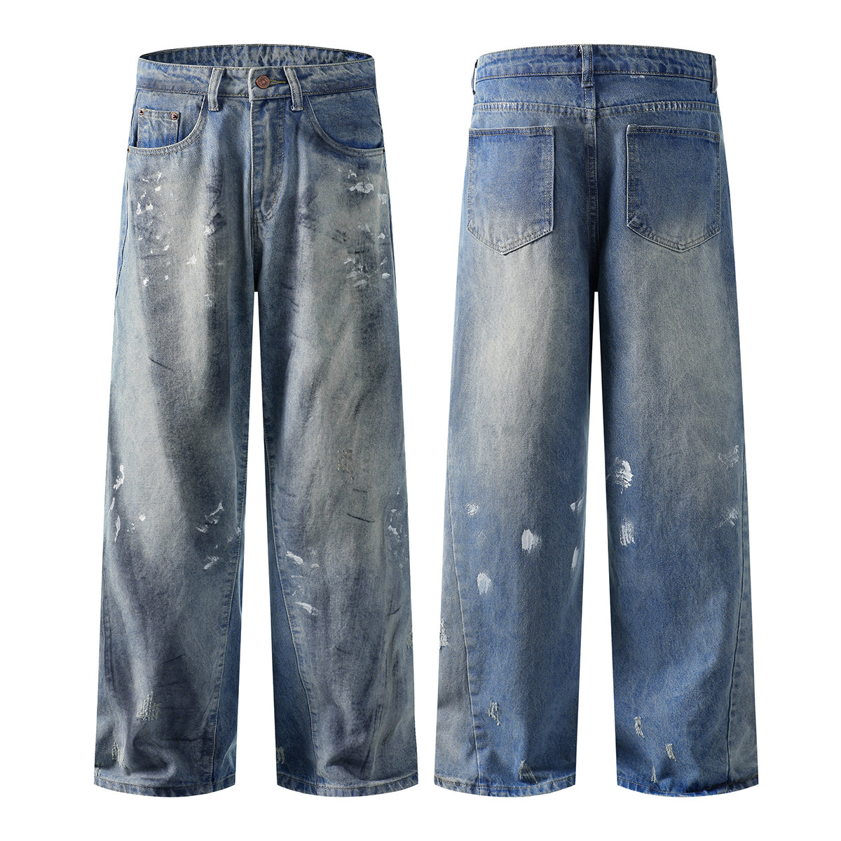 Paint Splatter Distressed Baggy Denim Pants