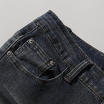 Distressed Dark Denim Vintage Wash Flared Jeans