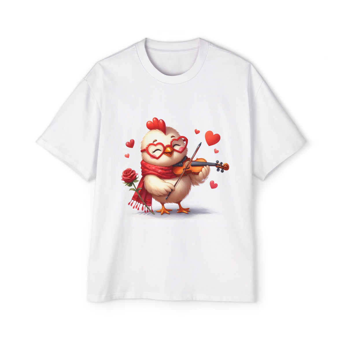 Cute Chicken Playing Violin Valentine Graphic Tee-INNBLAC Fashion Apparel