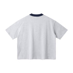 Oversized Color-Block Ribbed Collar Comfortable Tee