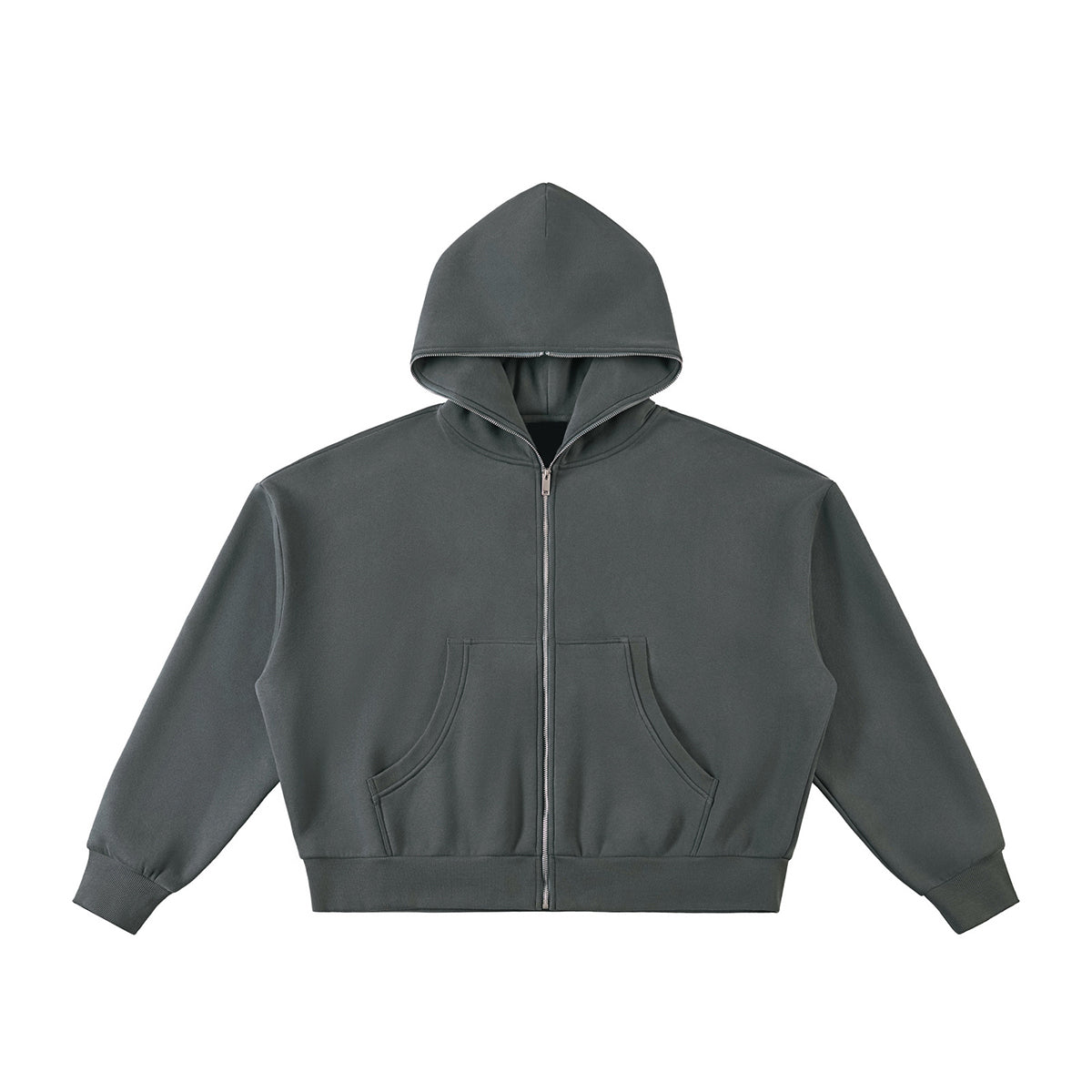 Full Zip-Up Boxy Fit Fleece Hoodie