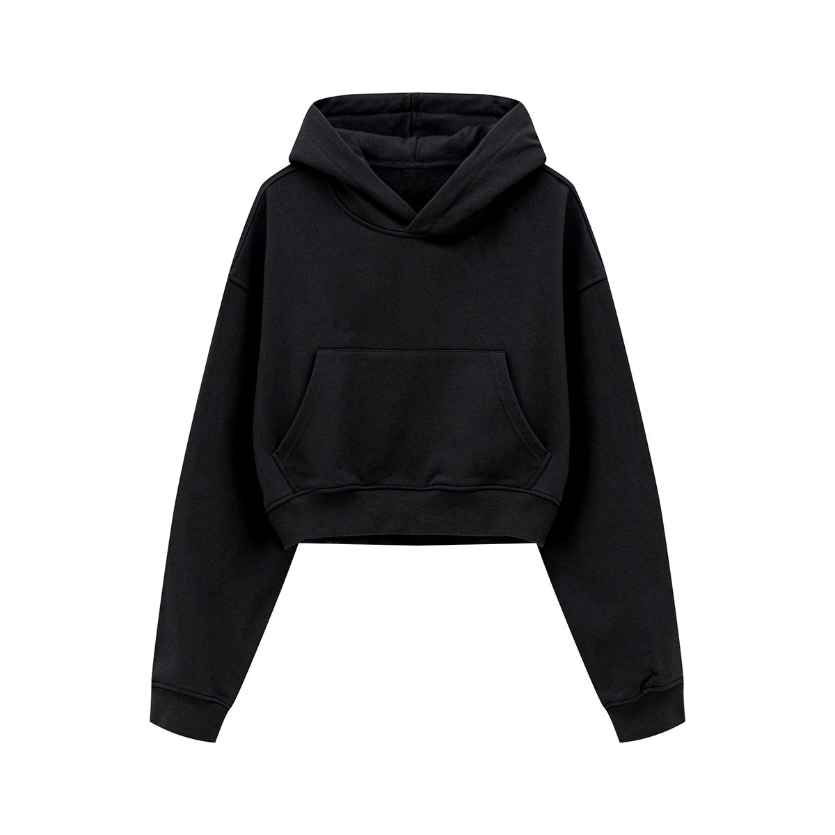Solid Kangaroo Pocket Crop Hoodie