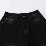 Black Leopard Print Denim Bermuda Shorts