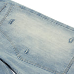 Double Waistband Distressed Denim Bermuda Shorts