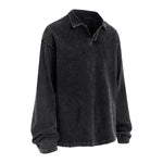 Distressed Edge Buttonless Long-Sleeve Polo