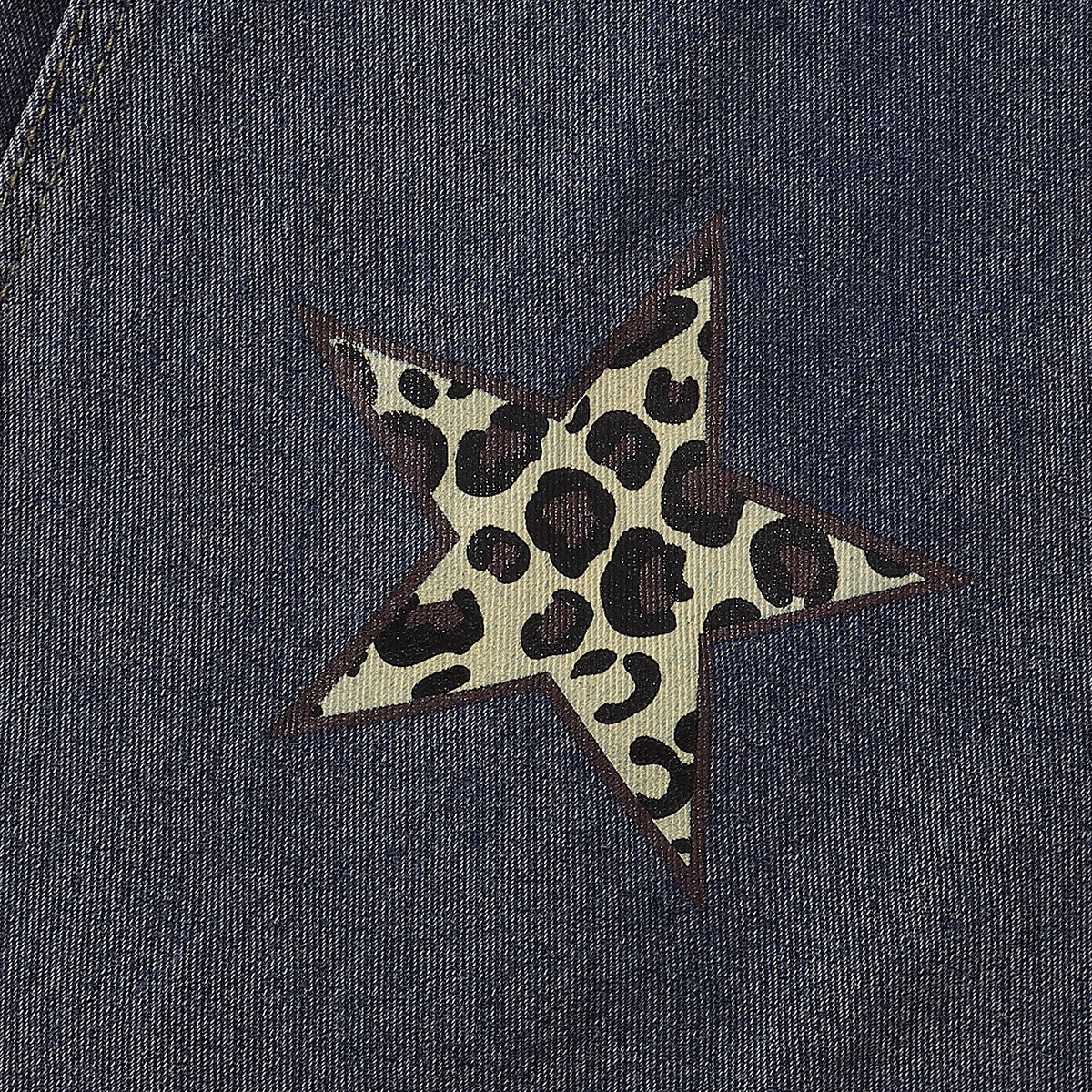 Leopard Star Patch Wide-Leg Denim Jeans