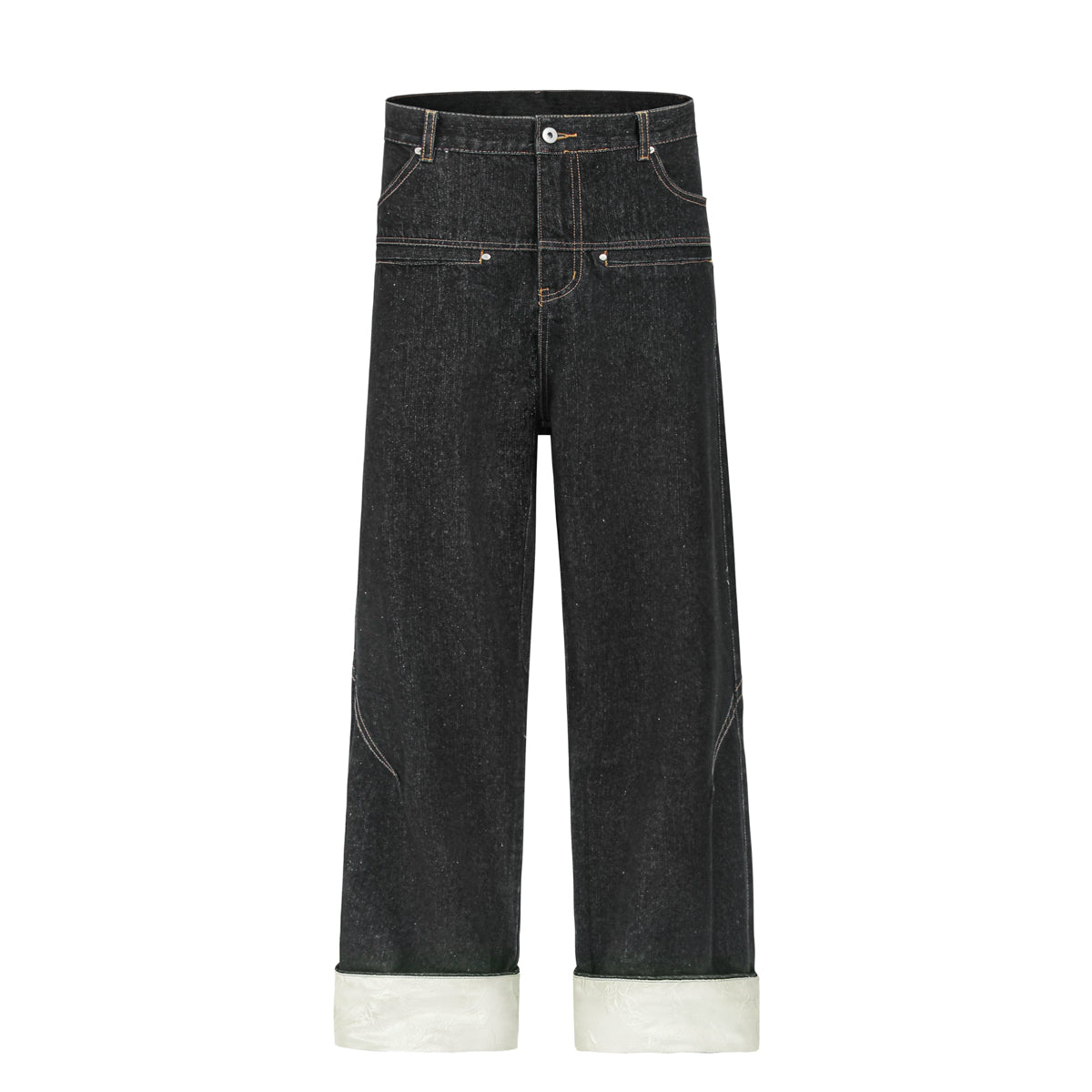 Cuffable Hem Contrast Patch Denim Pants