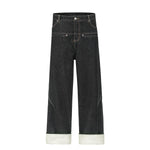 Cuffable Hem Contrast Patch Denim Pants