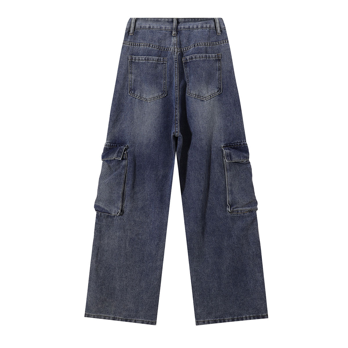Embroidered Patch Denim Cargo Jeans with Striped Detail